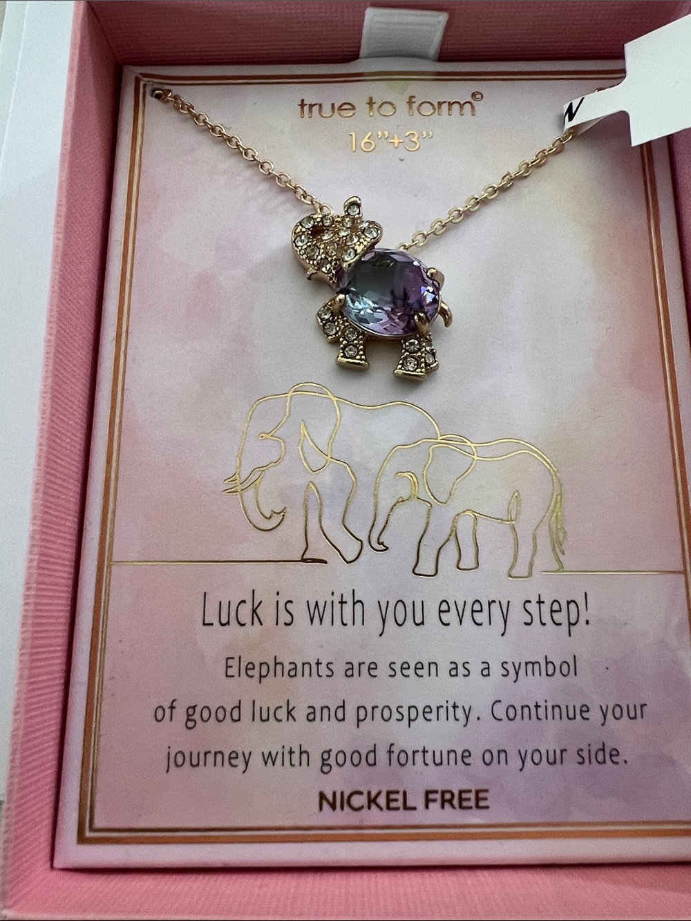 true to form Gold Elephant Necklace with Purple Gemstone